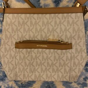 Michael Kors Cream Tan Crossbody Bag with Signature Monogram